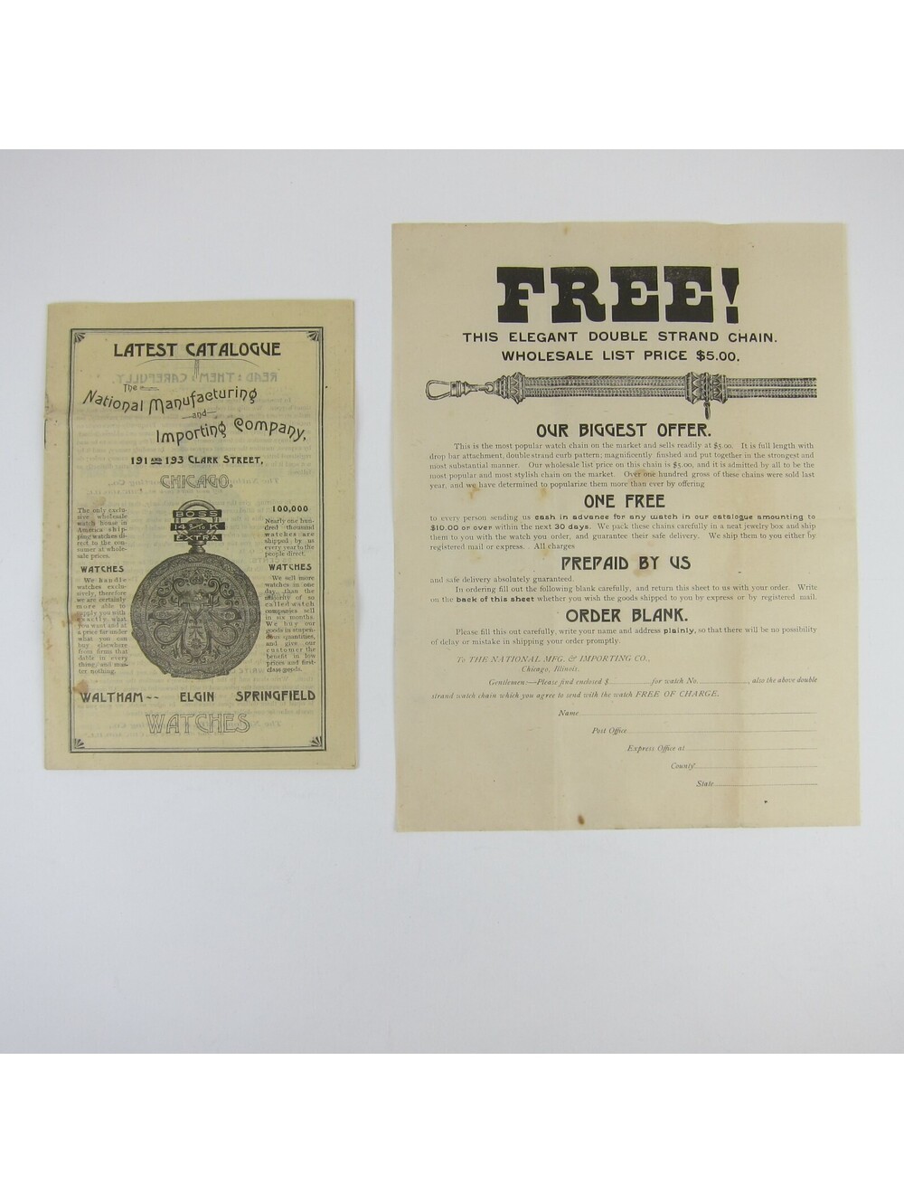 Catalog Watches National Manufacturing & Importing Co Chicago IL Antique 1890s